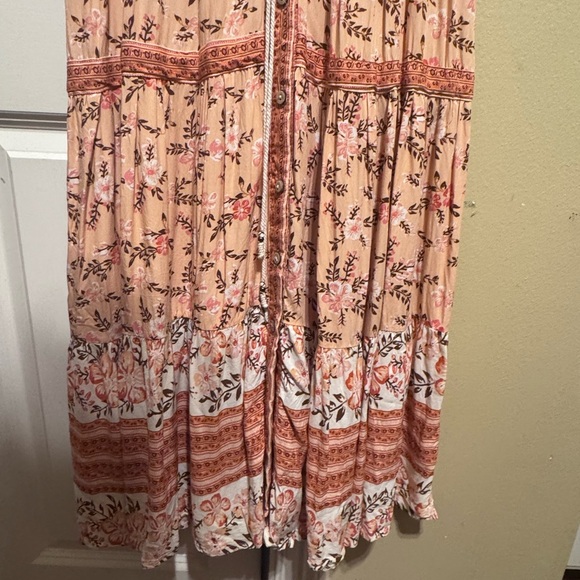R. Vivimos Bohemian Peach Floral V-Neck Button Down Midi Summer Dress Sz S 4/6 - Picture 5 of 16